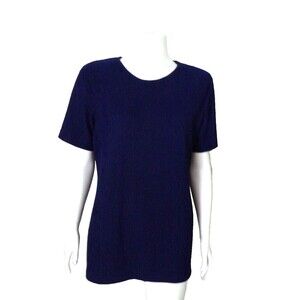 Flora Dark Blue Textured Short Sleeve Shirt Pullover Top Size Med Women Vintage